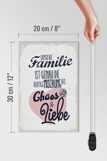 Panneau en bois disant Our Family Chaos Love Heart 20x30cm 4