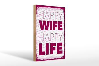 Panneau en bois disant Mme Happy Wife Happy Life 20x30cm 1