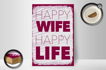 Panneau en bois disant Mme Happy Wife Happy Life 20x30cm 2