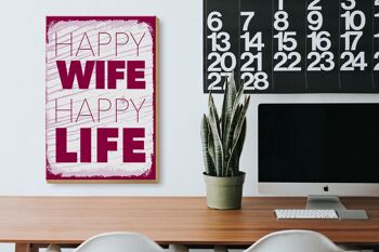 Panneau en bois disant Mme Happy Wife Happy Life 20x30cm 3