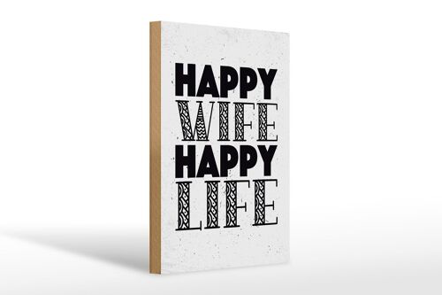 Holzschild Spruch Frau Happy wife happy Life 20x30cm weißes Schild