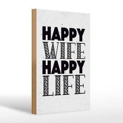 Letrero de madera que dice Sra. Feliz esposa, vida feliz, letrero blanco de 20x30 cm