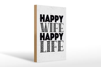 Panneau en bois disant Mme Happy Wife Happy Life 20x30cm panneau blanc 1