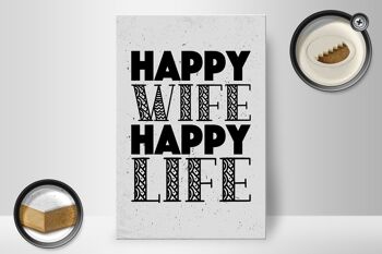 Panneau en bois disant Mme Happy Wife Happy Life 20x30cm panneau blanc 2