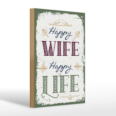 Cartel de madera que dice Feliz esposa vida feliz 20x30cm regalo