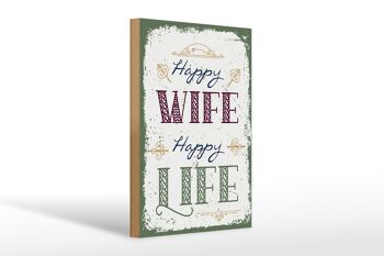 Panneau en bois disant Happy Wife Happy Life 20x30cm cadeau 1
