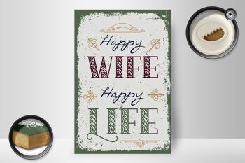 Panneau en bois disant Happy Wife Happy Life 20x30cm cadeau 2