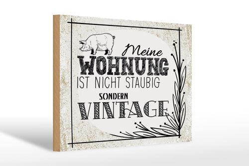 Holzschild Spruch Wohnung nicht staubig Vintage 30x20cm weißes Schild