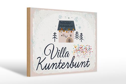 Holzschild Spruch Haus Villa Kunterbunt bunt 30x20cm