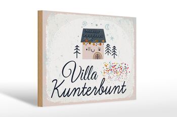 Panneau en bois indiquant Maison Villa Kunterbunt coloré 30x20cm 1