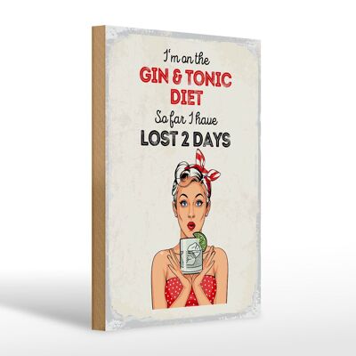Cartello in legno con scritta "Sto seguendo la dieta Gin Tonic" rosso 20x30 cm