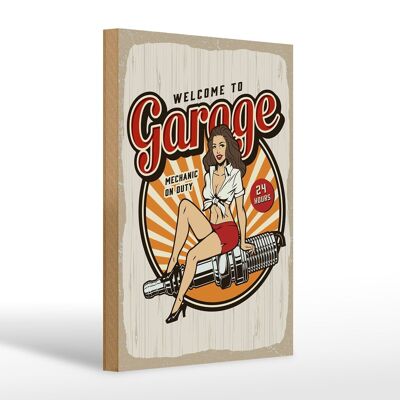 Cartello in legno con scritta Pinup Welcome to Garage Mechanic su 20x30 cm