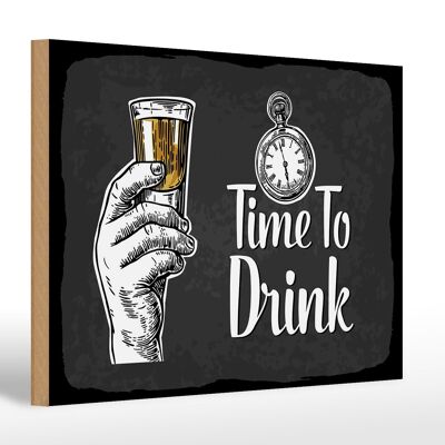 Cartel de madera que dice Hora de beber 30x20cm regalo