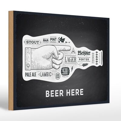 Cartel de madera que dice Cerveza aquí botella de cerveza 30x20cm regalo