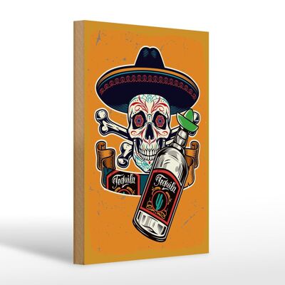 Cartello in legno con scritta teschio tequila 20x30 cm