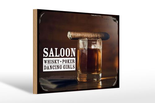 Holzschild Spruch Saloon Whisky Poker Dancing Girls 30x20cm