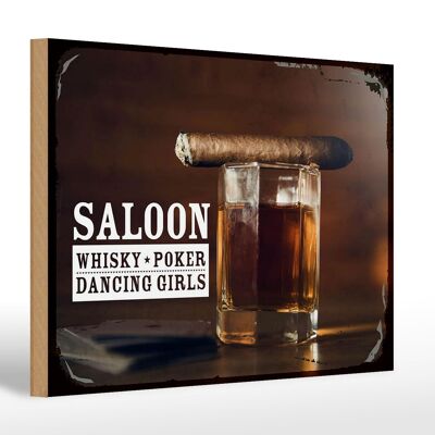 Cartello in legno con scritta Saloon Whiskey Poker Dancing Girls 30x20 cm