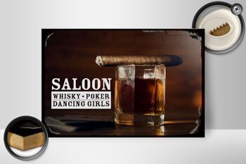 Panneau en bois disant Saloon Whisky Poker Dancing Girls 30x20cm 2