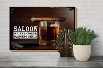 Panneau en bois disant Saloon Whisky Poker Dancing Girls 30x20cm 3