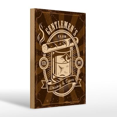 Cartel de madera que dice Gentlemen`s Club Whisky & Cigars 20x30cm