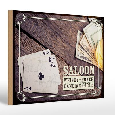 Cartello in legno con scritta Saloon Whiskey Poker Dancing 30x20 cm