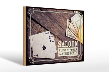Panneau en bois disant Saloon Whisky Poker Dancing 30x20cm 1