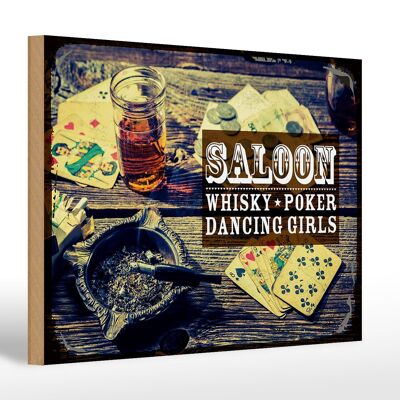 Cartel de madera que dice Saloon Whisky Poker Dancing Girls 30x20cm