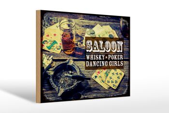 Panneau en bois disant Saloon Whisky Poker Dancing Girls 30x20cm 1