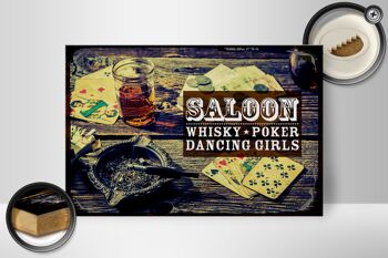 Panneau en bois disant Saloon Whisky Poker Dancing Girls 30x20cm 2