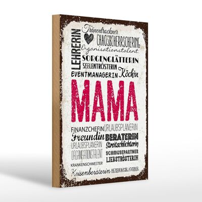 Cartel de madera que dice mamá profesora amiga chef 20x30cm