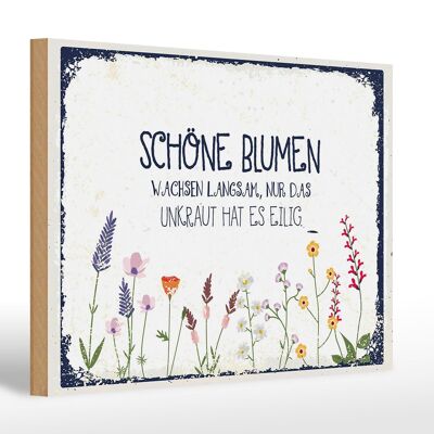 Holzschild Spruch schöne Blumen wachsen langsam 30x20cm