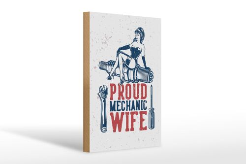 Holzschild Spruch Pinup Proud mechanic wife 20x30cm