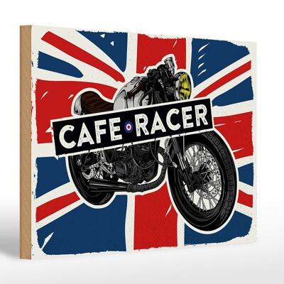 Cartel de madera Moto Cafe Racer Moto Bandera Reino Unido 30x20cm