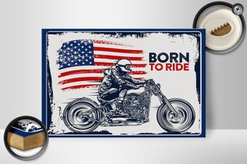 Panneau en bois disant Biker Born to Ride USA 30x20cm Moto 2