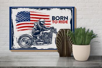 Panneau en bois disant Biker Born to Ride USA 30x20cm Moto 3