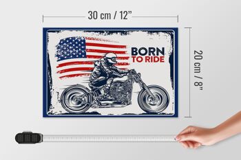 Panneau en bois disant Biker Born to Ride USA 30x20cm Moto 4