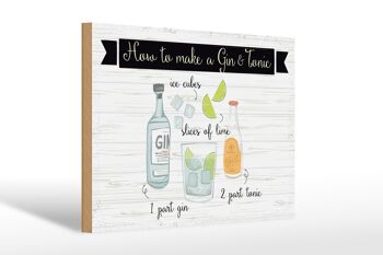 Panneau en bois indiquant Comment faire un Gin & Tonic 30x20cm 1