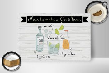 Panneau en bois indiquant Comment faire un Gin & Tonic 30x20cm 2