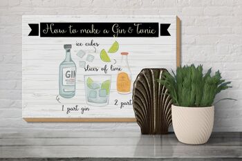 Panneau en bois indiquant Comment faire un Gin & Tonic 30x20cm 3