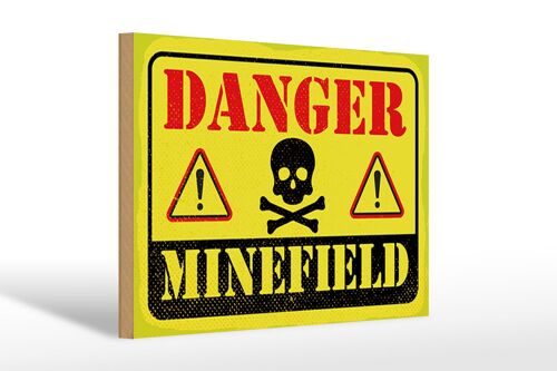 Holzschild Achtung Danger Mine Field Minenfeld 30x20cm