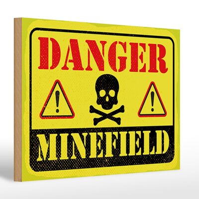 Holzschild Achtung Danger Mine Field Minenfeld 30x20cm