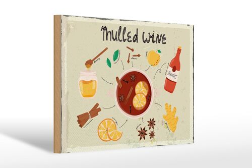 Holzschild Rezept Mulled Wine Anise Honey Apple 30x20cm