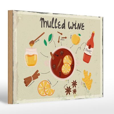 Cartel de madera Receta Vino caliente Anís Miel Manzana 30x20cm