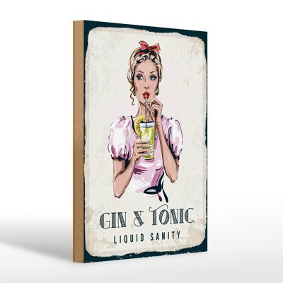 Cartel de madera Gin & Tonic Liquid Sanity 20x30cm