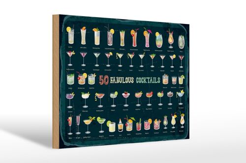 Holzschild 50 Fabulous Cocktails Drinks 30x20cm