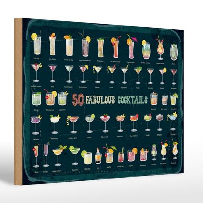 Cartel de madera 50 Fabulosos Cócteles Bebidas 30x20cm