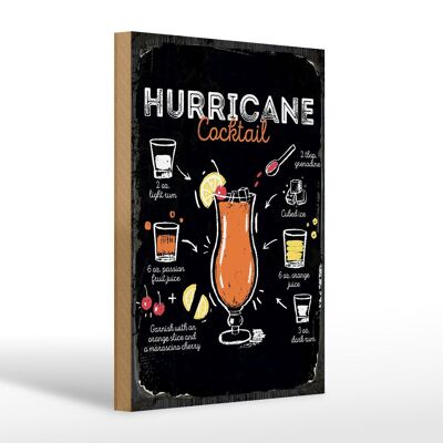 Cartello in legno ricetta Hurricane Cocktail Recipe regalo 20x30 cm