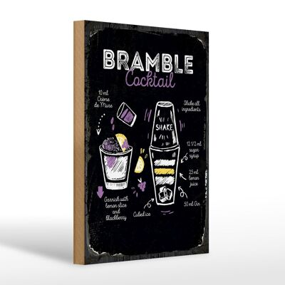 Letrero de madera receta Bramble Cocktail Recipe 20x30cm regalo