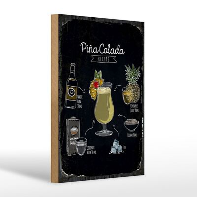 Holzschild Rezept Pina Colada Coktail Recipe 20x30cm Geschenk