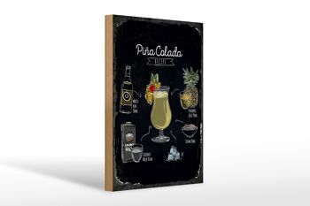 Panneau en bois recette Pina Colada Coktail Recipe 20x30cm cadeau 1